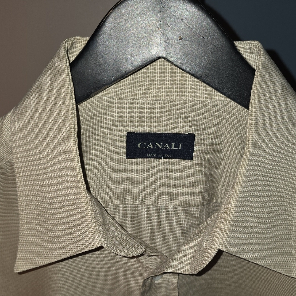 Canali Tan Dress Shirt Classic Collar Fine Texture